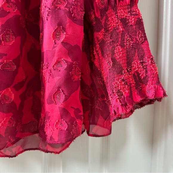 Joie Jamila Red Punk Silk Blouse Top Hibiscus Semi Sheer Size Small - Picture 8 of 14
